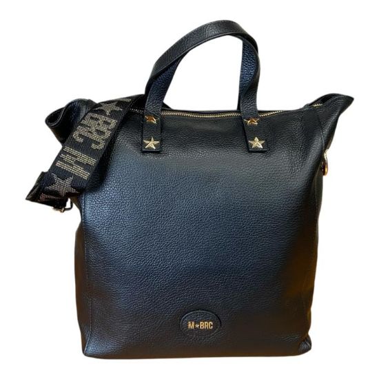 Immagine di MBRC borsa donna shopper Grande da braccio con tracolla / Made Italy NERO T194