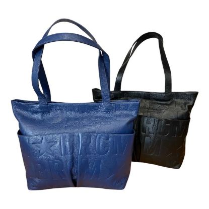 Immagine di MBRC Shopper da spalla in pelle di vitello / tasche esterne / Made in Italy T251