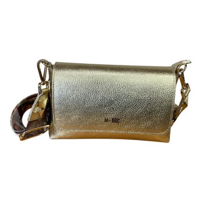 Immagine di M BRC borsa sacca Piccola da spalla in pelle 2 tracolle chiusa da patta ORO C110