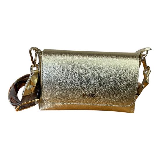 Immagine di M BRC borsa sacca Piccola da spalla in pelle 2 tracolle chiusa da patta ORO C110