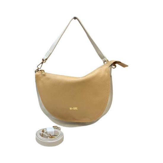 Immagine di MBRC borsa sacca Media PIATTA da spalla in pelle d vitello 2 tracolle CAMEL 186h
